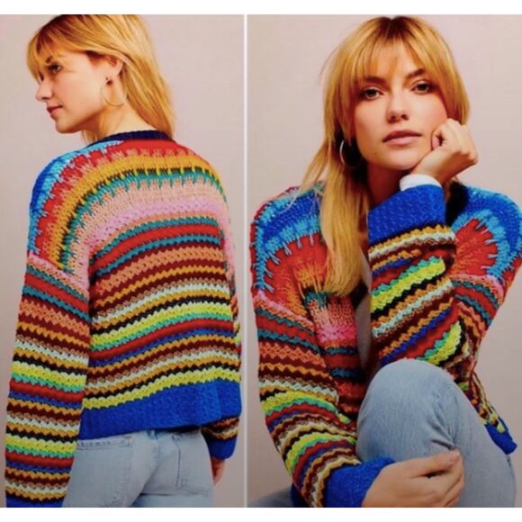 Moth Anthropologie Womens Rainbow Crochet Sweater Vest Size...